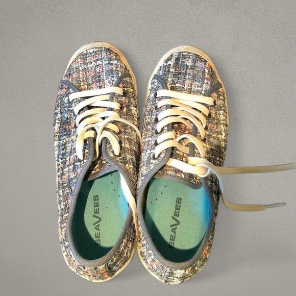 Anthropologie SeaVees Sneakers Tweed Grey Silver Pastel Multi Monterey (8.5) - Picture 4 of 7